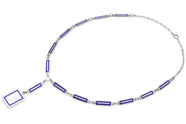 Vintage Gucci Sterling Silver Blue Enamel Pendant Y Drop Necklace