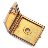 Antique Victorian 10K Yellow Gold Old Euro Diamond Rectangle Locket Pendant