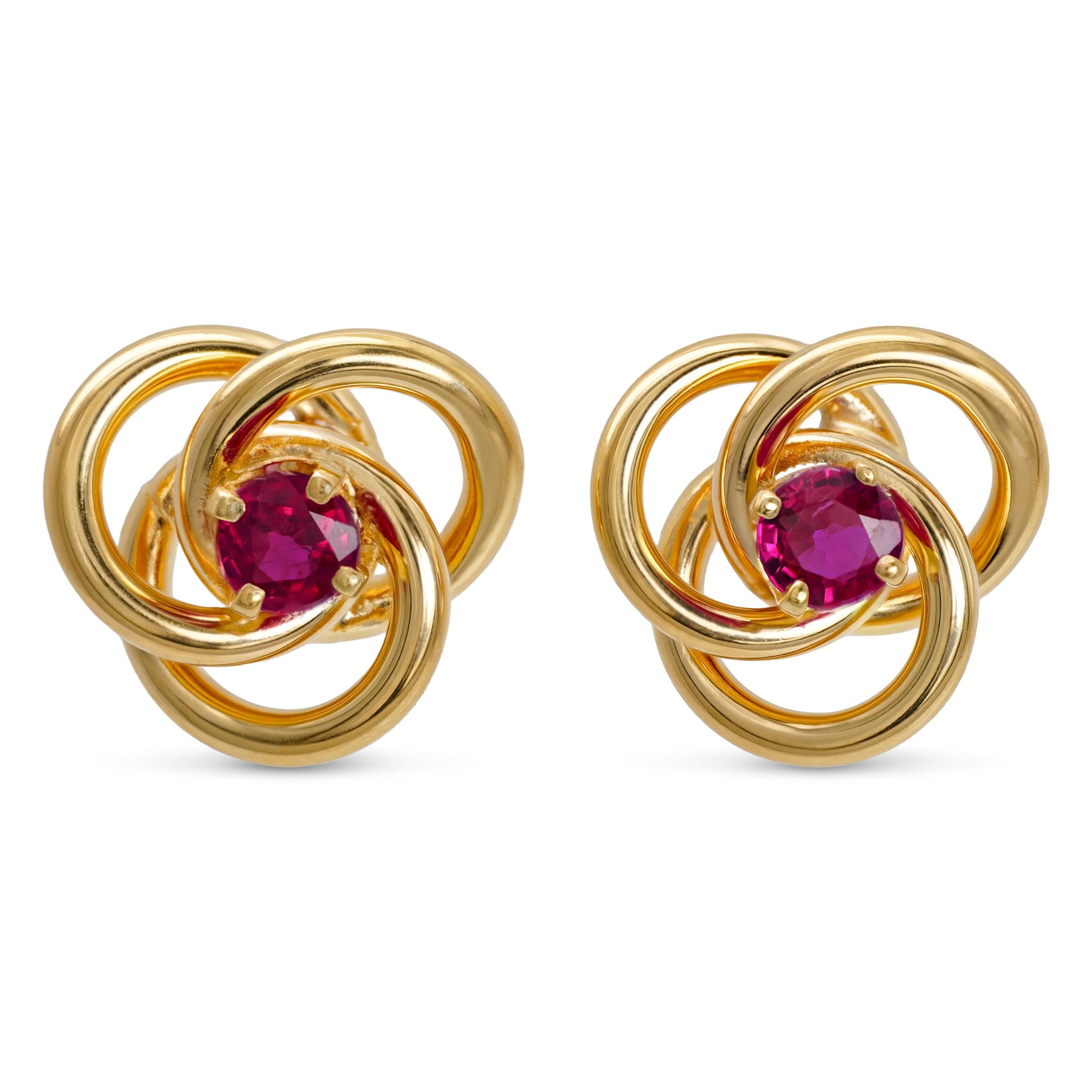 Vintage Tiffany & Co. 14k Yellow Gold Ruby Trefoil Knot Earrings
