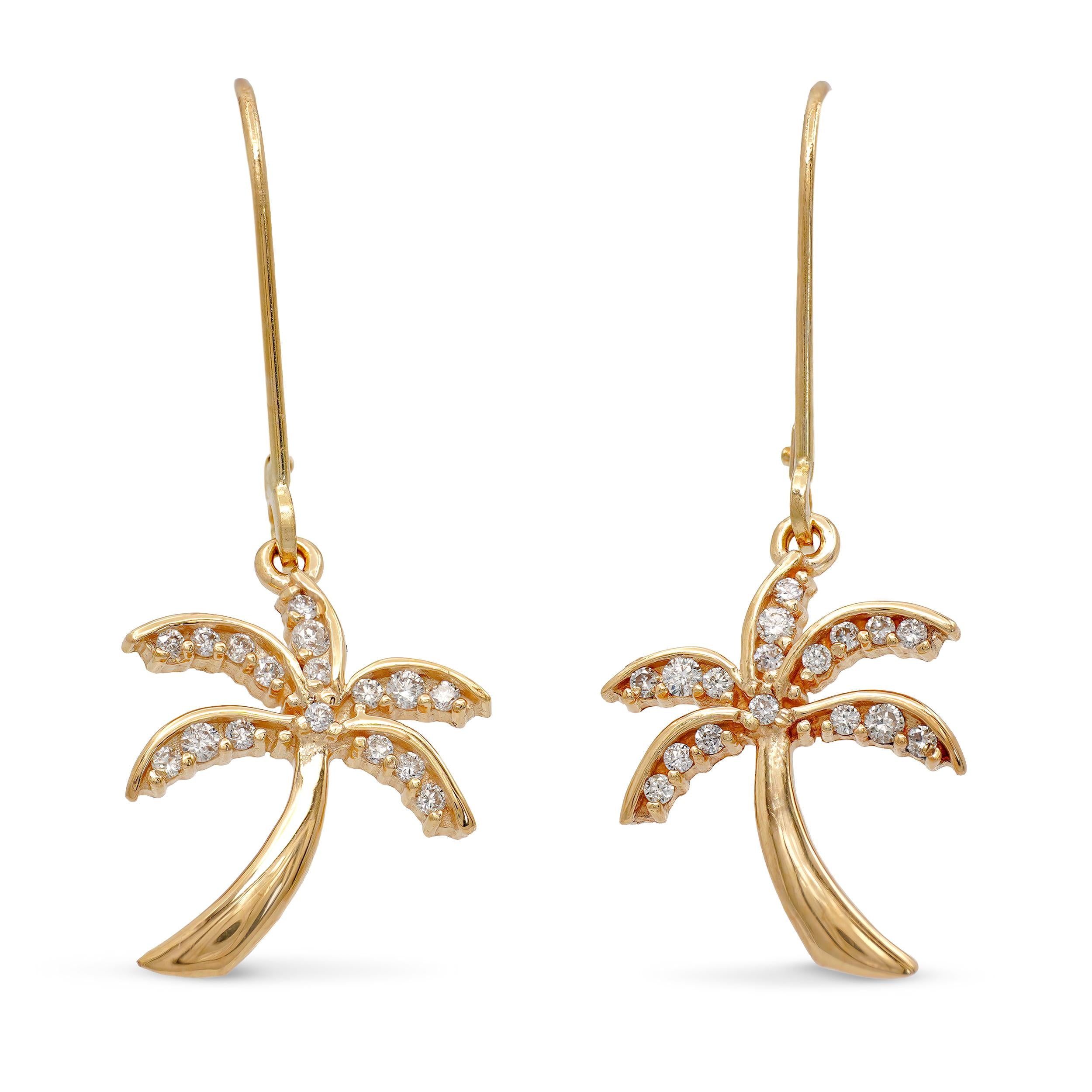 Na Hoku 14k Yellow Gold Diamond Palm Tree Earrings