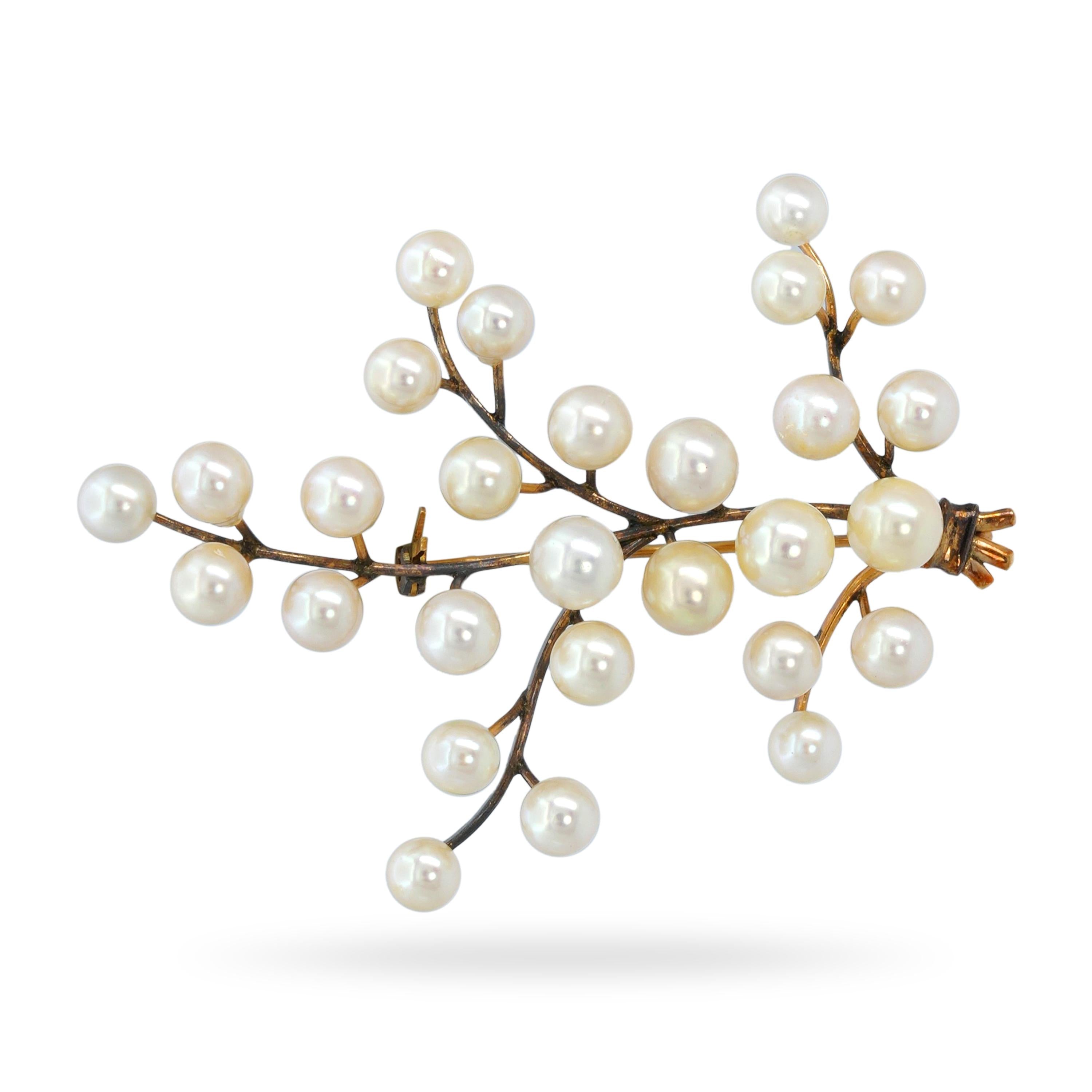 Vintage 14k Yellow Gold Pearl Tree Branch Bundle Brooch