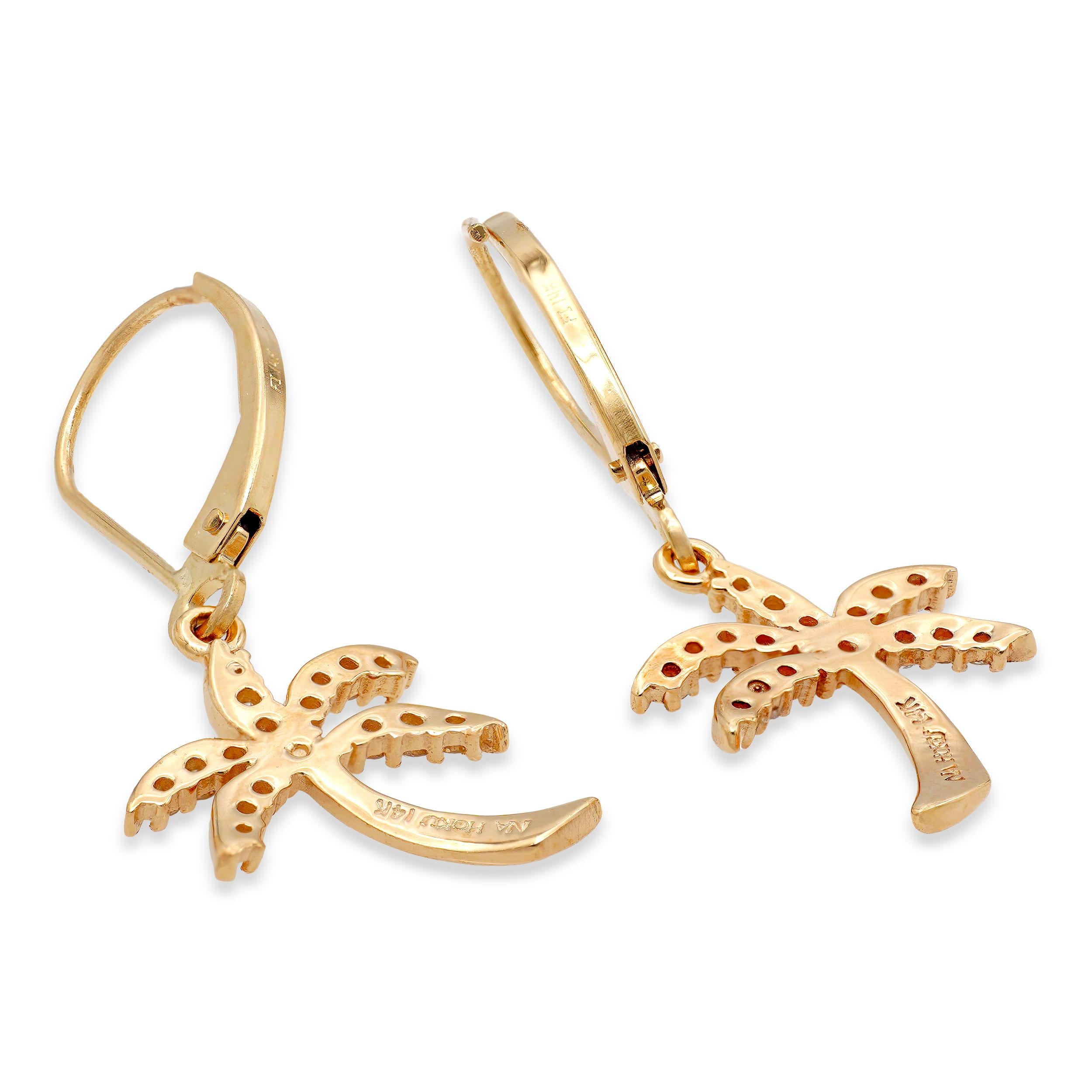 Na Hoku 14k Yellow Gold Diamond Palm Tree Earrings