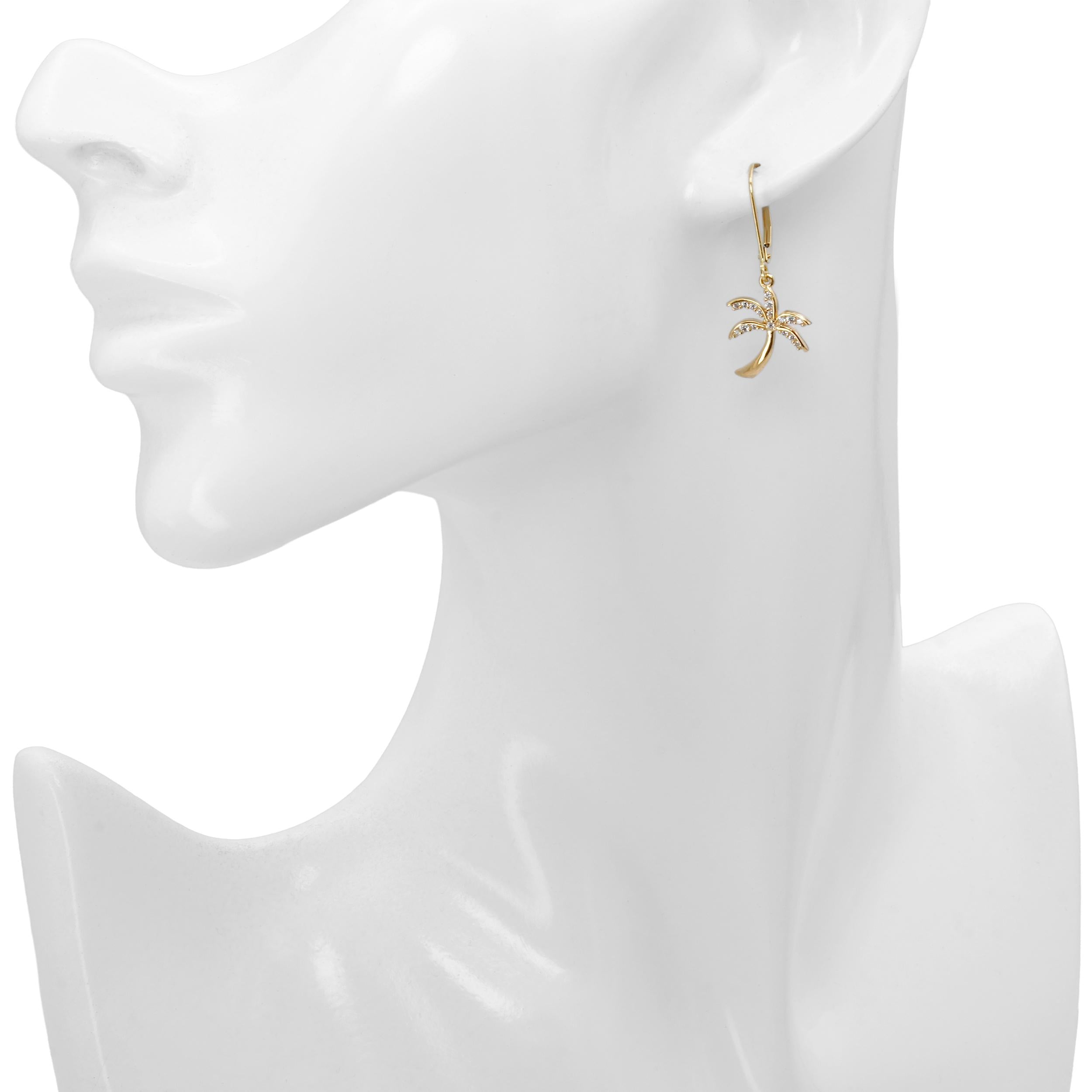Na Hoku 14k Yellow Gold Diamond Palm Tree Earrings