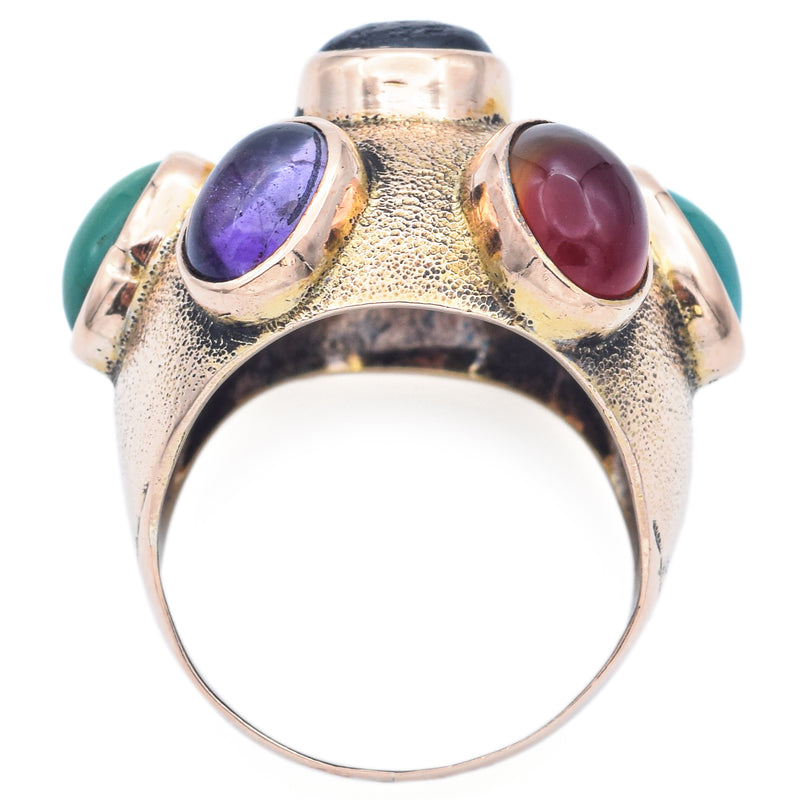 Vintage 13K Yellow Gold Multi-Stone Cabochon Dome Cocktail Ring Size 5.25