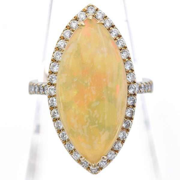 Estate 14K Gold 4.47Ct Fire Opal & 0.84 TCW Diamond Marquise Cocktail Ring Size9