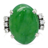 Vintage 14k White Gold 12.09ct Apple Green Jadeite Jade and Diamond Ring