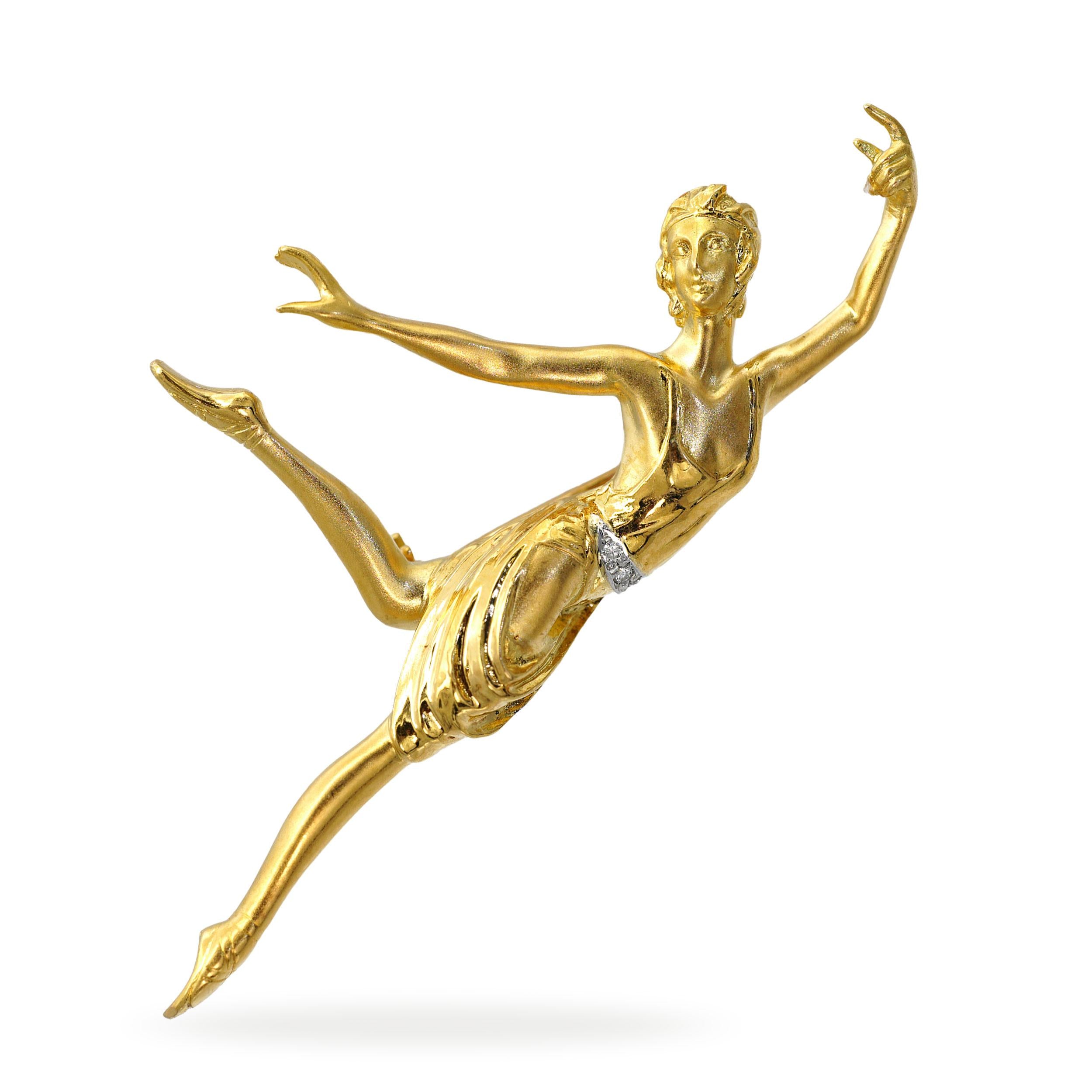 Vintage 18k Yellow Gold and Platinum Tyche Goddess Brooch