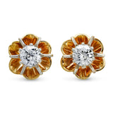 Vintage 12k Yellow Gold Floral .42ctw Diamond Stud Earrings