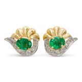 14k Yellow Gold Emerald and Diamond Sculptural Stud Earrings