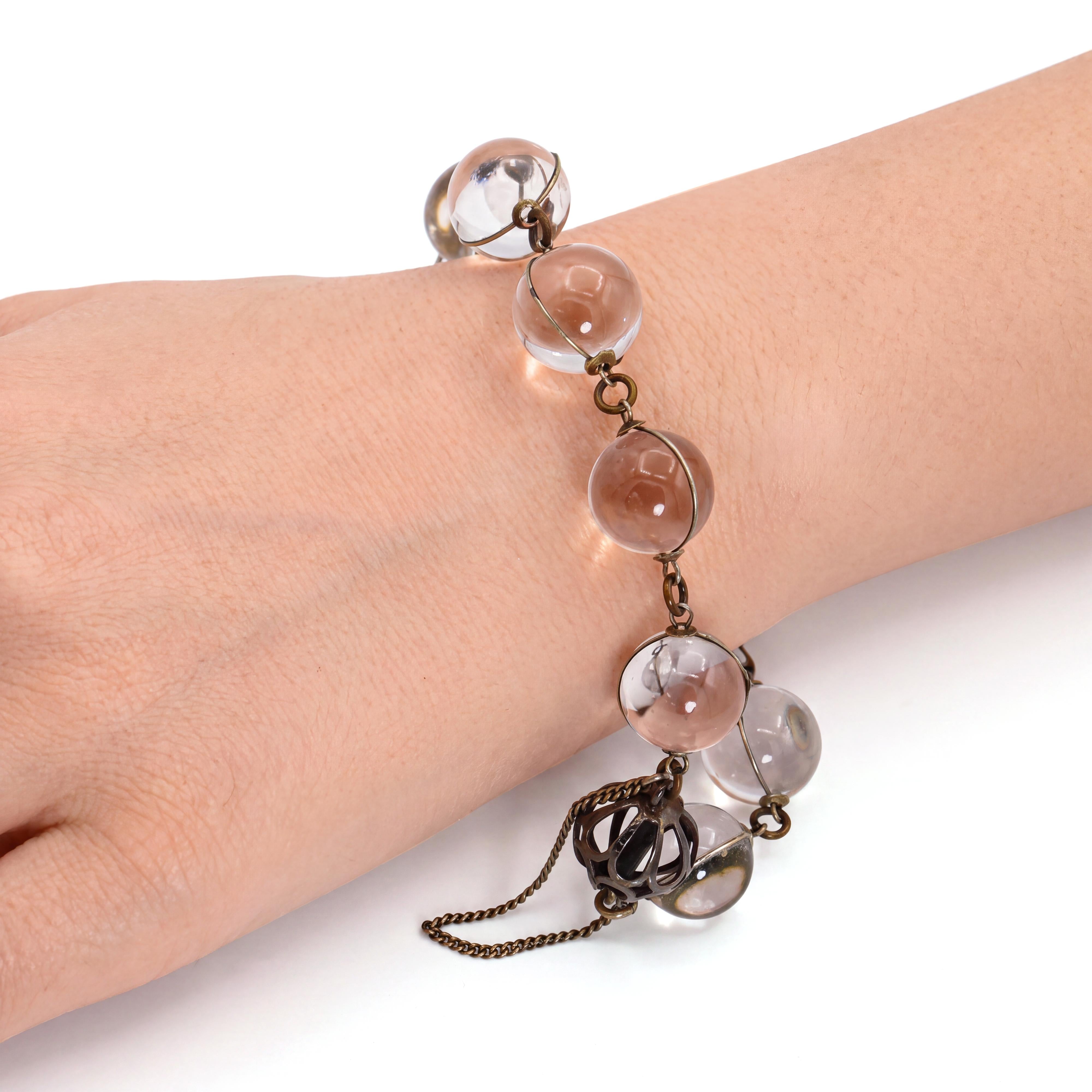 Antique Pools of Light Rock Crystal Ball Beaded Bracelet