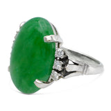 Vintage 14k White Gold 12.09ct Apple Green Jadeite Jade and Diamond Ring