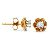 Vintage 12k Yellow Gold Floral .42ctw Diamond Stud Earrings