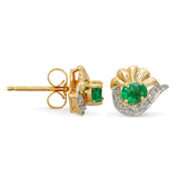 14k Yellow Gold Emerald and Diamond Sculptural Stud Earrings