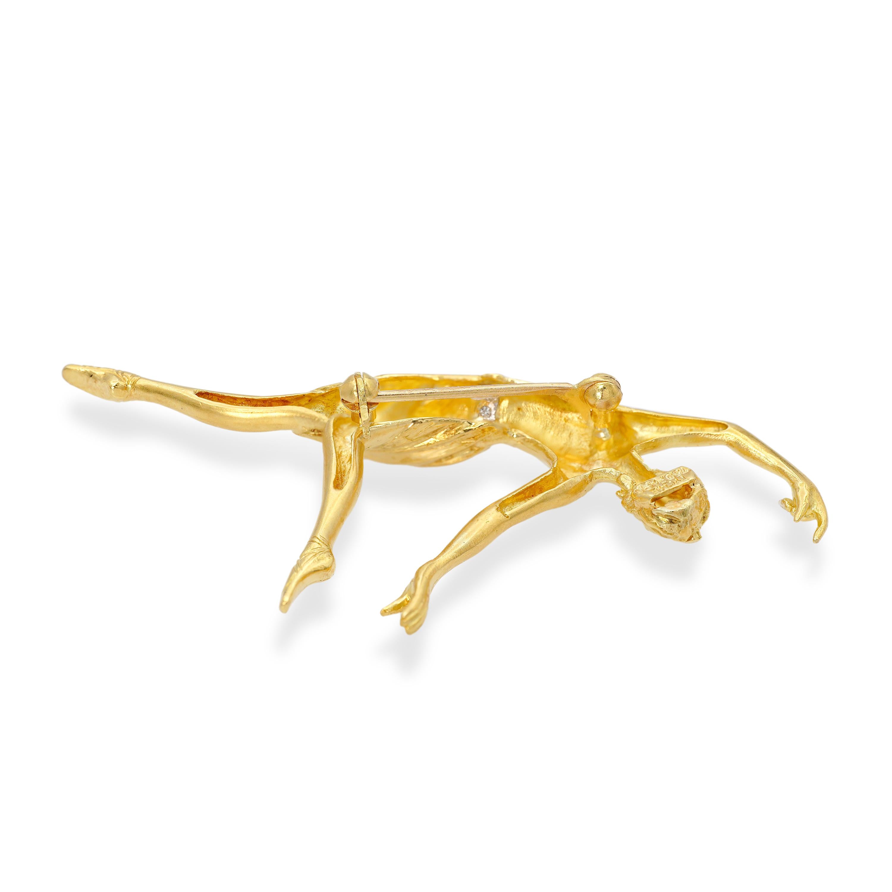Vintage 18k Yellow Gold and Platinum Tyche Goddess Brooch