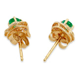 14k Yellow Gold Emerald and Diamond Sculptural Stud Earrings