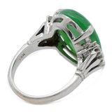 Vintage 14k White Gold 12.09ct Apple Green Jadeite Jade and Diamond Ring