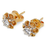 Vintage 12k Yellow Gold Floral .42ctw Diamond Stud Earrings