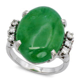 Vintage 14k White Gold 12.09ct Apple Green Jadeite Jade and Diamond Ring