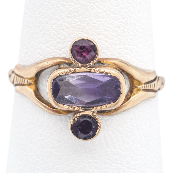 Vintage 8K Yellow Gold Amethyst & Iolite Band Ring Size 5.75