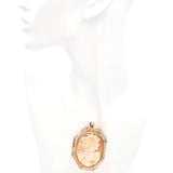 Antique 10K Rose Gold Lady Carved Shell Cameo Brooch Pendant