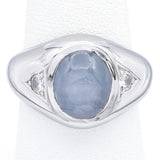 Vintage 14K White Gold 8.45 Ct Star Sapphire & 0.22 TCW Diamond Ring Size 8.5