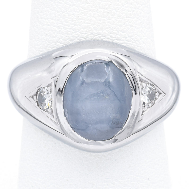Vintage 14K White Gold 8.45 Ct Star Sapphire & 0.22 TCW Diamond Ring Size 8.5