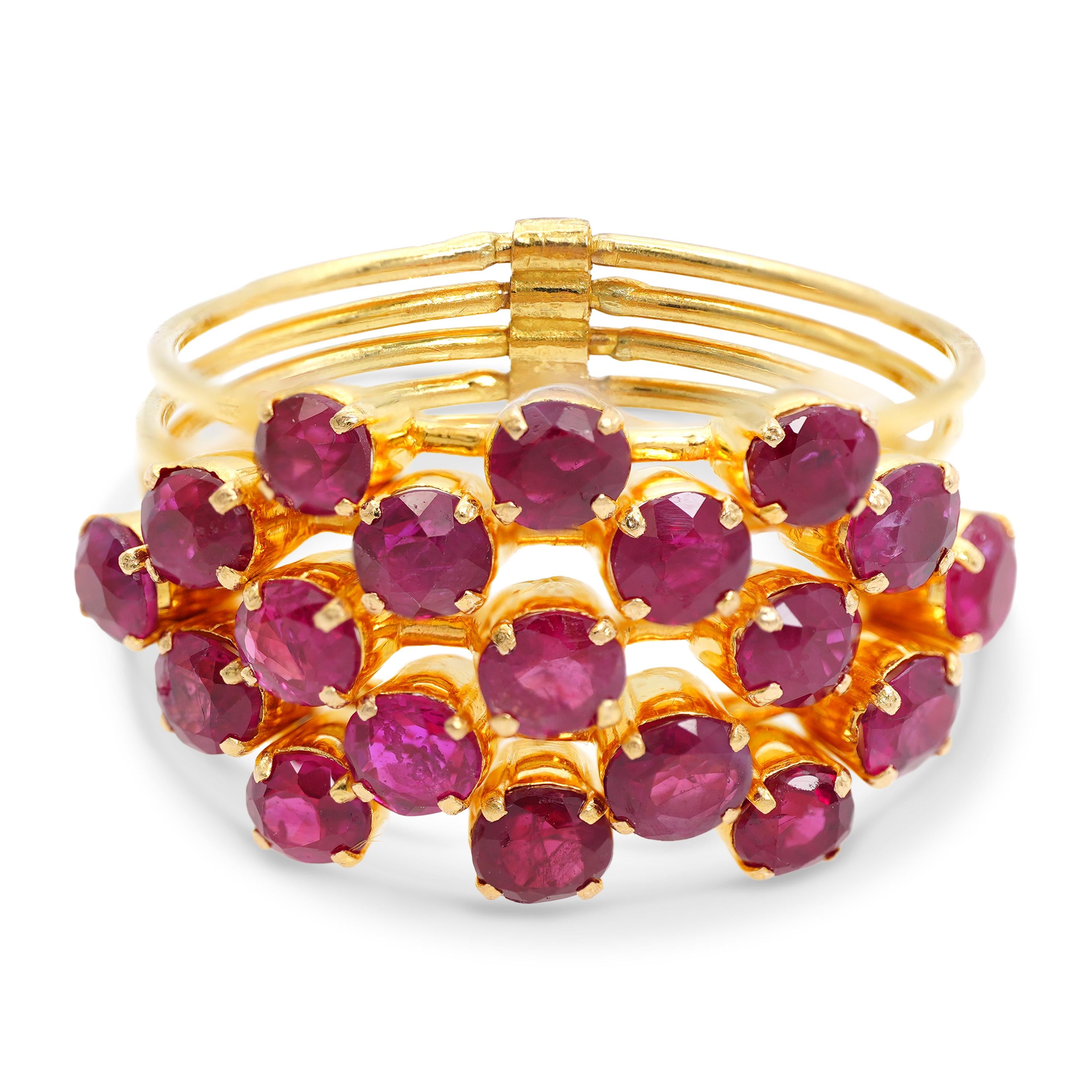 Vintage 19k Yellow Gold 1.33tcw Ruby Connected Stack Ring