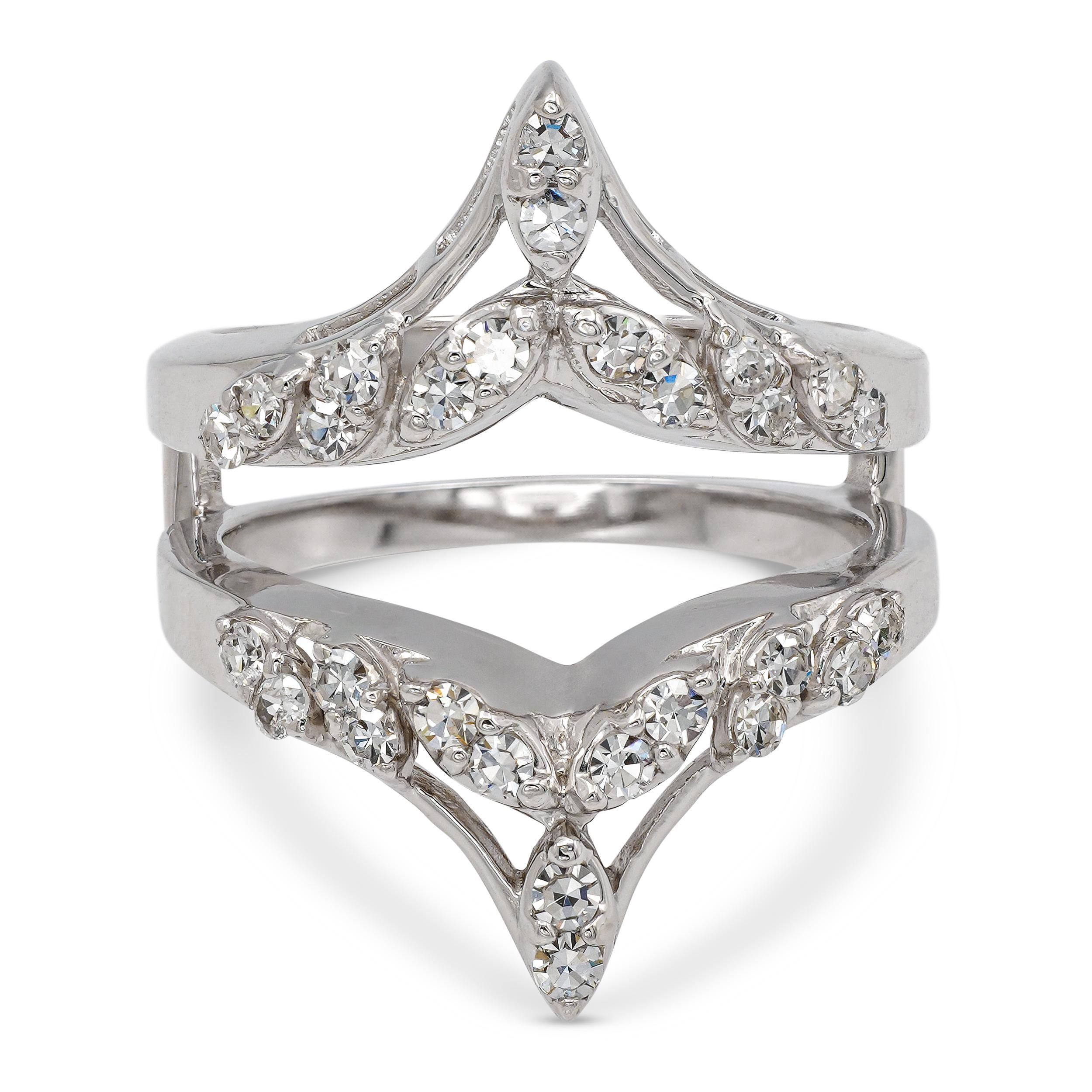 Vintage 14k White Gold Single Cut Diamond Ring Jacket