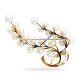 Vintage 14k Yellow Gold Pearl Ornate Tree Brooch