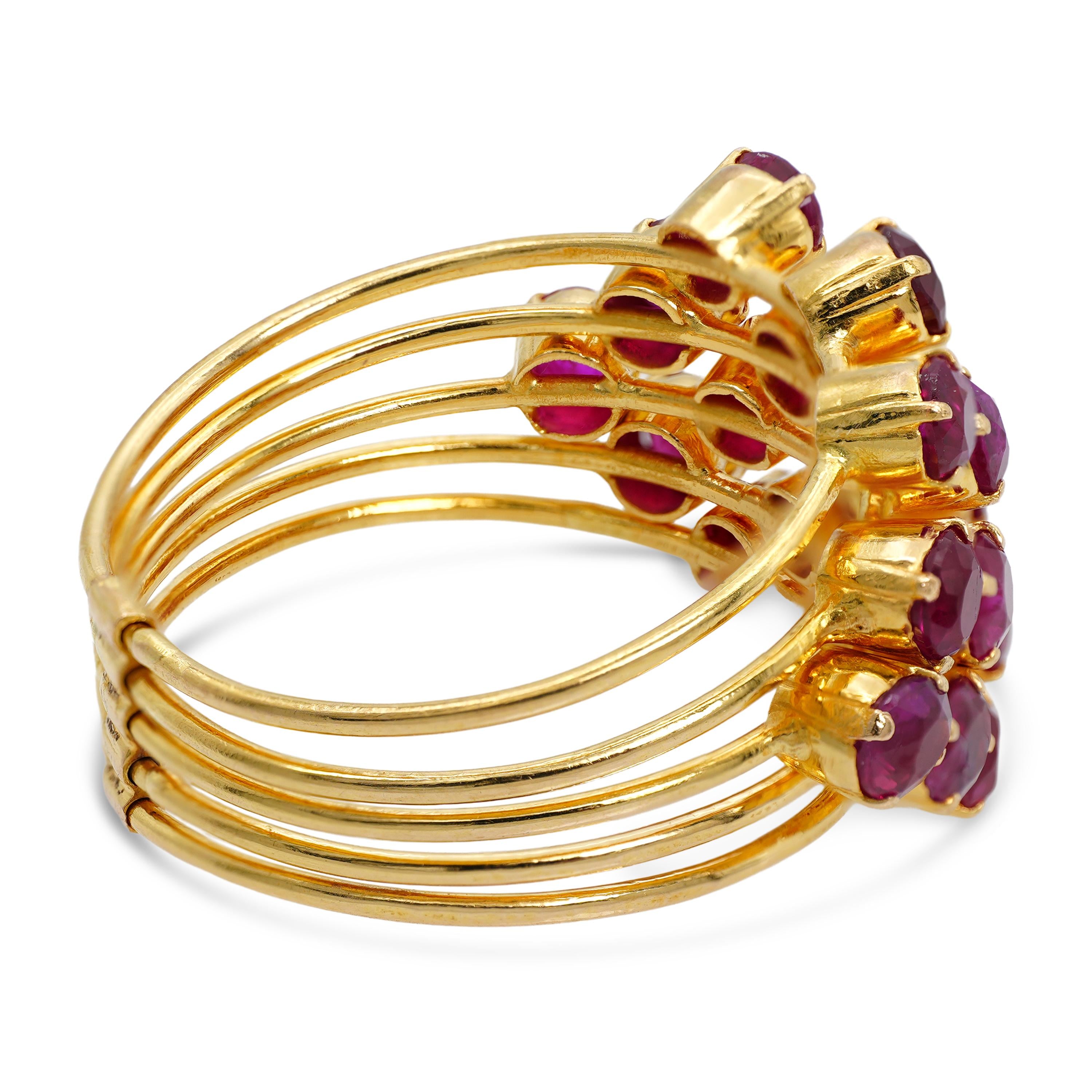 Vintage 19k Yellow Gold 1.33tcw Ruby Connected Stack Ring
