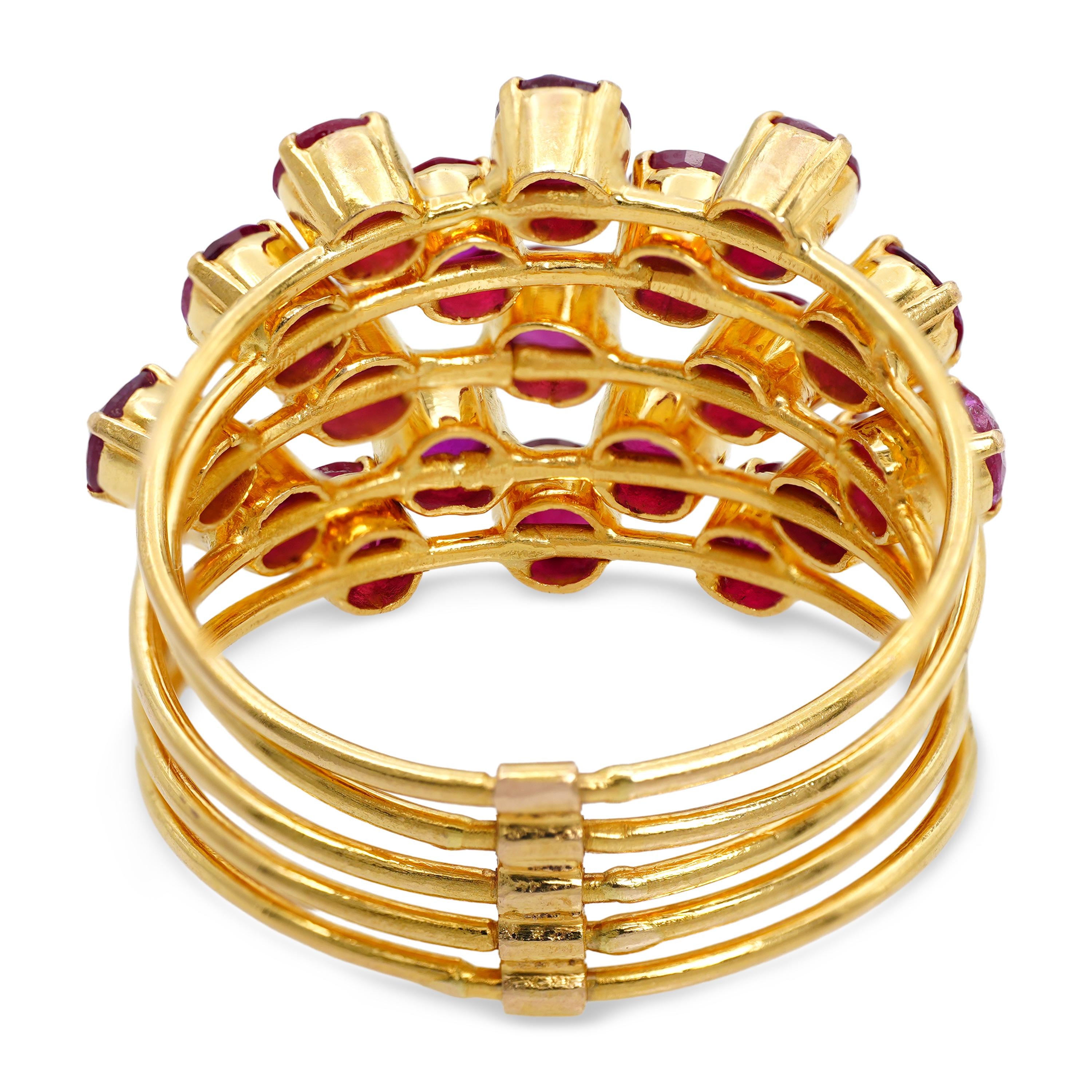 Vintage 19k Yellow Gold 1.33tcw Ruby Connected Stack Ring