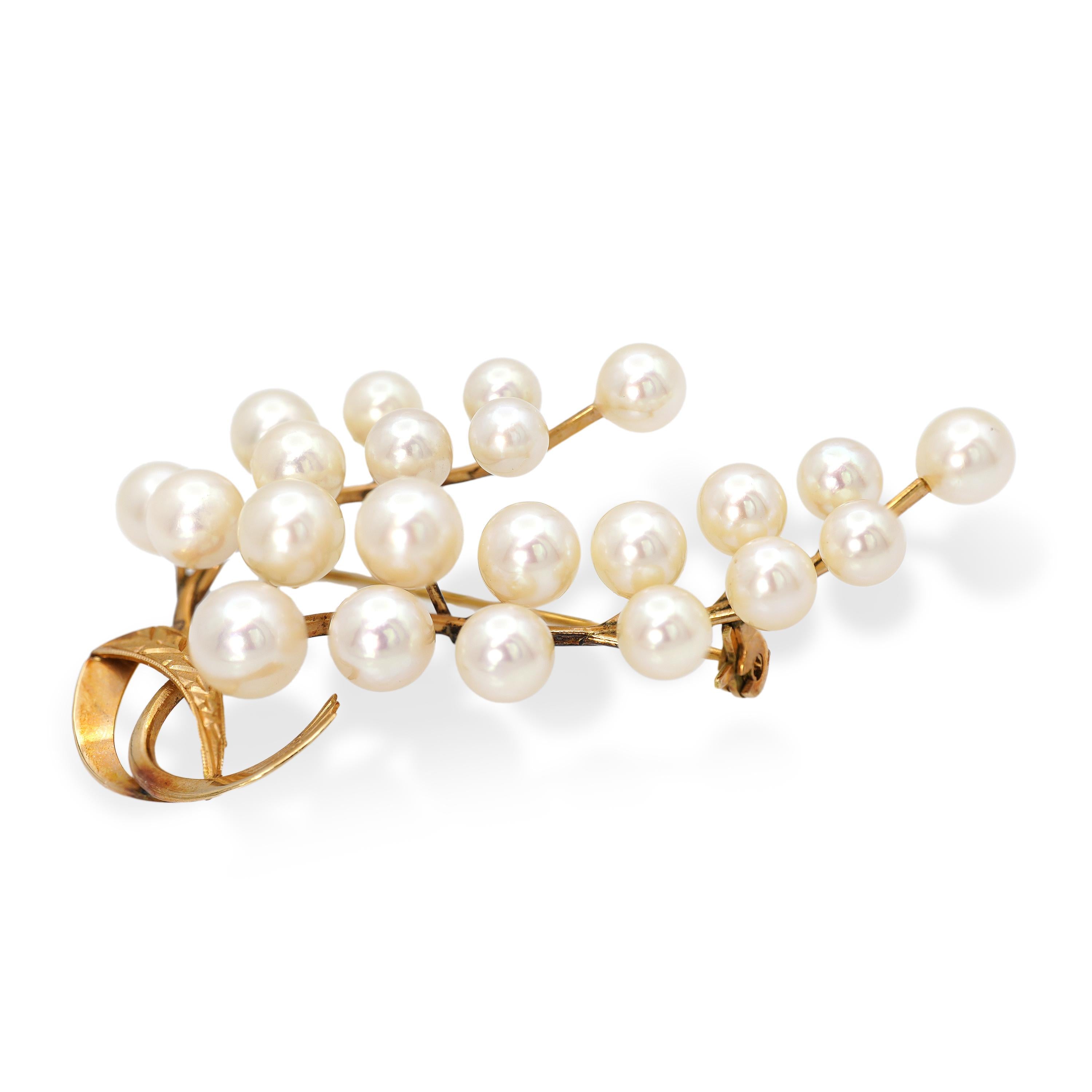 Vintage 14k Yellow Gold Pearl Ornate Tree Brooch
