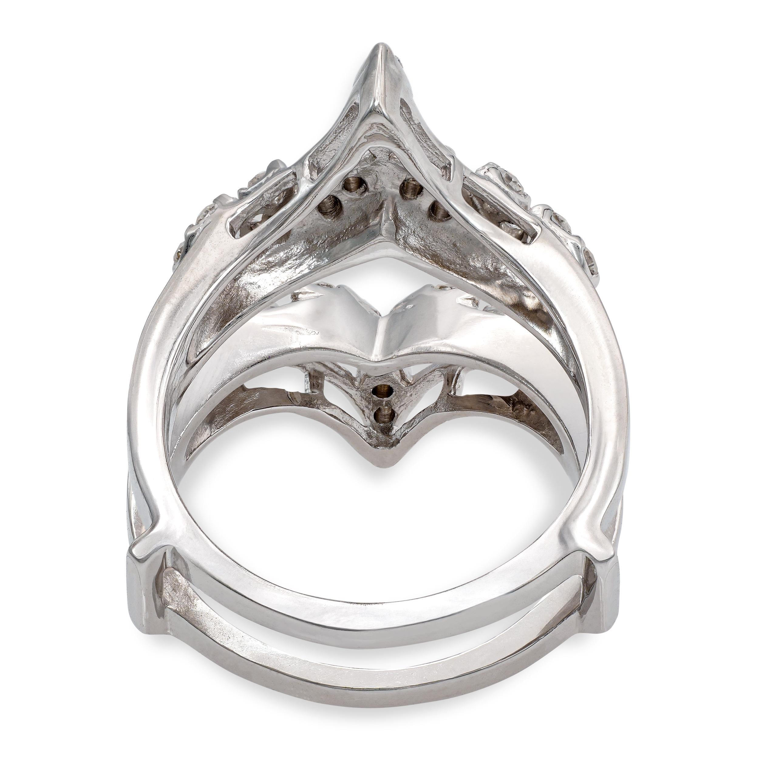 Vintage 14k White Gold Single Cut Diamond Ring Jacket