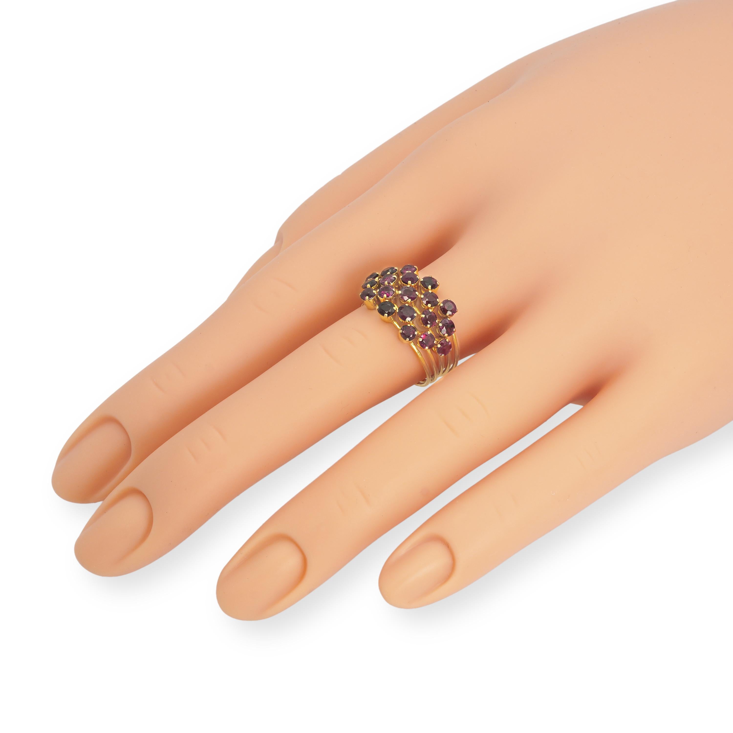 Vintage 19k Yellow Gold 1.33tcw Ruby Connected Stack Ring