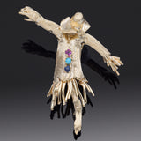 Vintage 14K Yellow Gold Ruby Sapphire Turquoise Scare Crow Pin Brooch 8.7 Grams