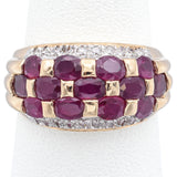 Vintage 14K Yellow Gold Ruby & Diamond Wide Band Ring Size 7.5