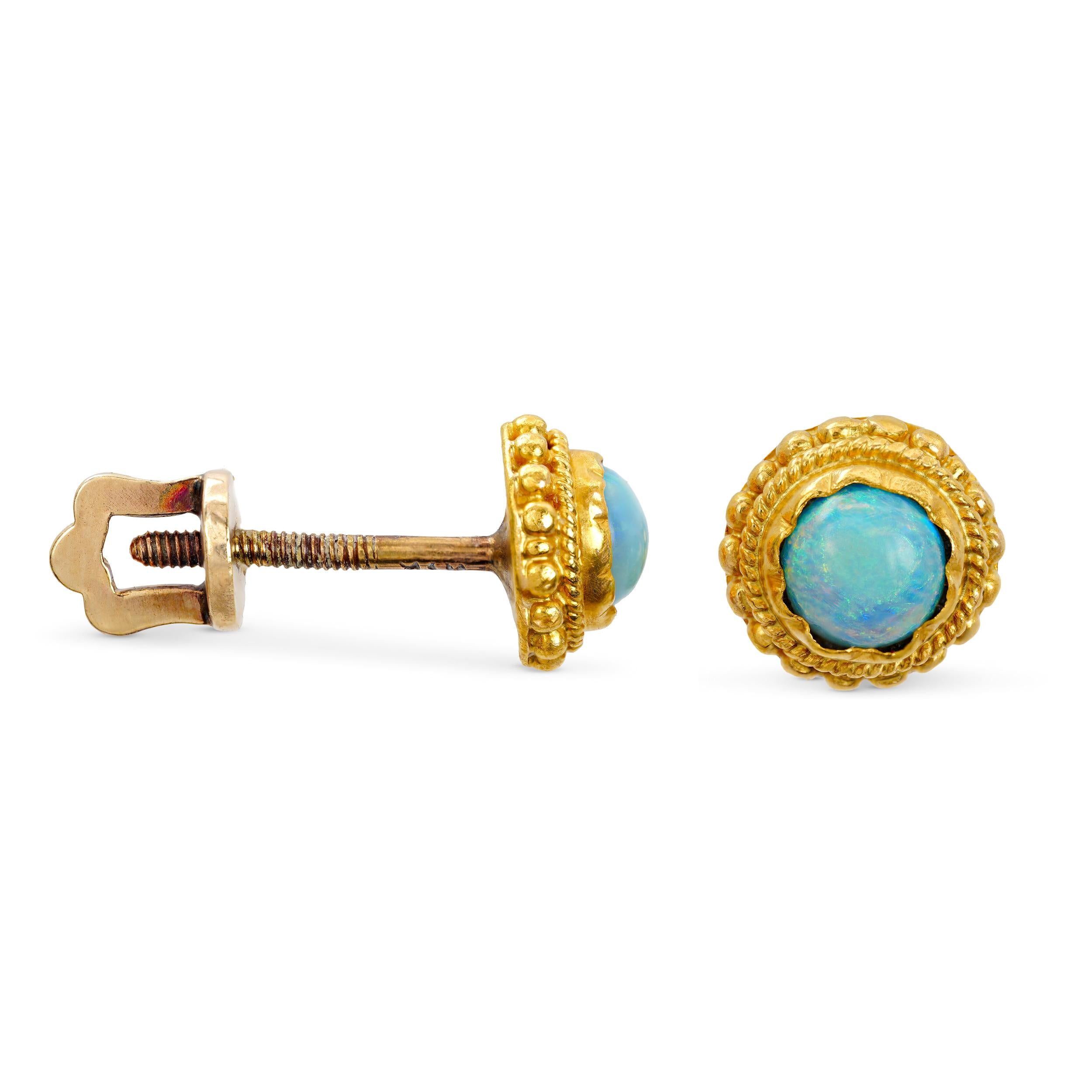 Vintage High Karat Yellow Gold Australian Opal East Asian Earrings