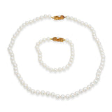 Mikimoto 18k Yellow Gold Pearl Necklace and Bracelet Set