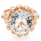 Vintage 18K Yellow Gold 5.61 Ct Aquamarine Round Cocktail Ring Size 5.5