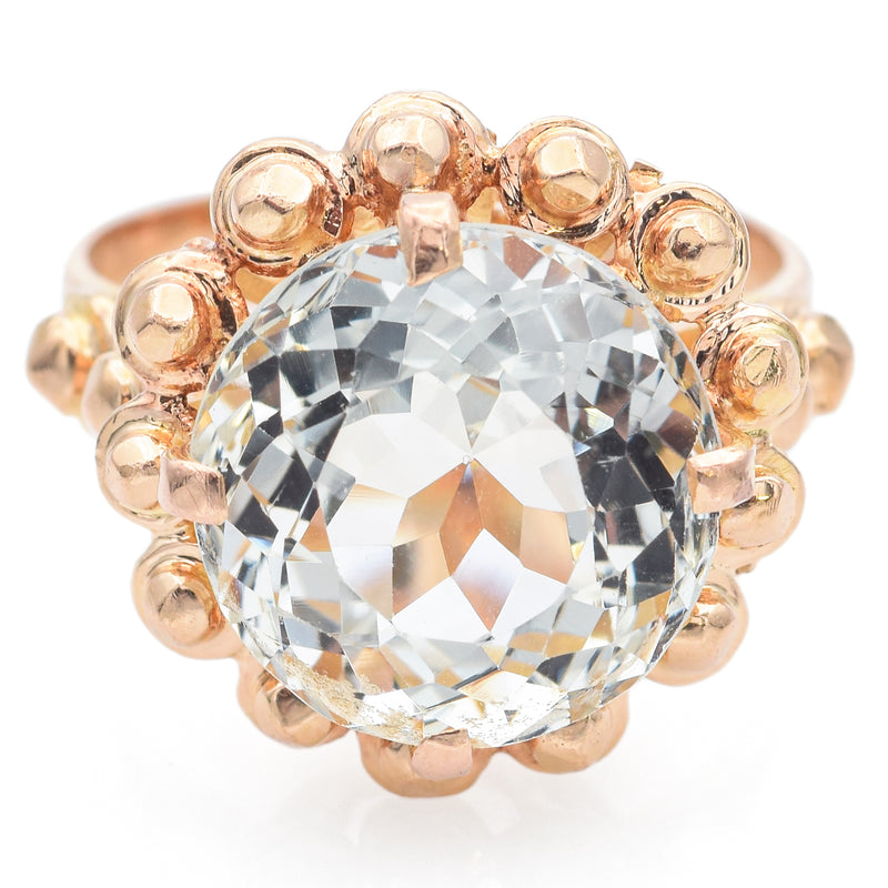 Vintage 18K Yellow Gold 5.61 Ct Aquamarine Round Cocktail Ring Size 5.5