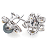 Estate 18K White Gold Pearl, Yellow Sapphire & 1.05 TCW Diamond Floral Earrings