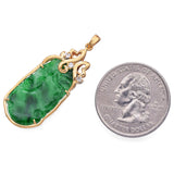 Estate 18K Yellow Gold Translucent Carved Green Grade Jade & Diamond Pendant