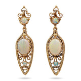 Vintage 14k Yellow Gold Openwork 1.20tcw Opal Dangle Earrings