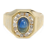 Vintage 18k Yellow Gold Diamond and Cabochon Sapphire Ring