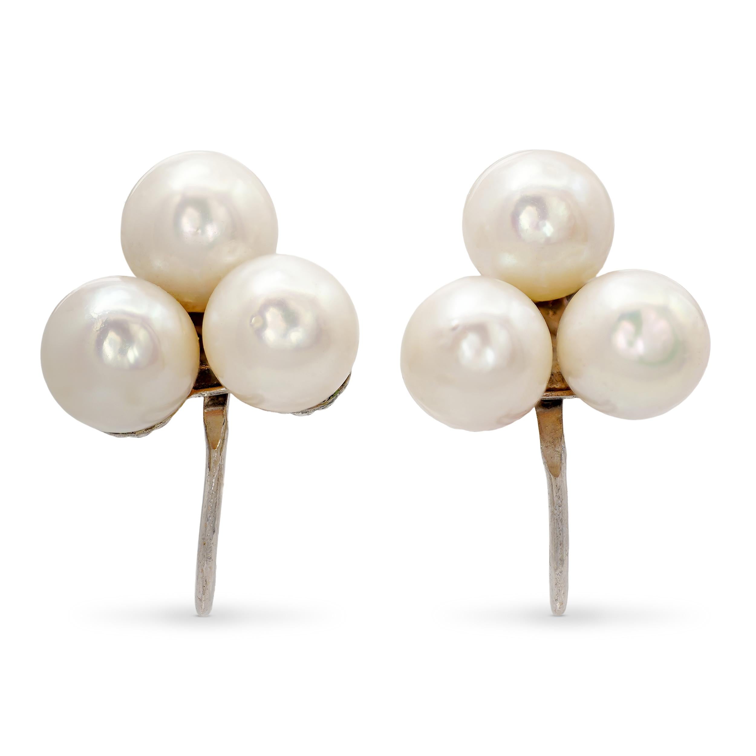 Vintage 14k White Gold Pearl Earrings