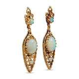 Vintage 14k Yellow Gold Openwork 1.20tcw Opal Dangle Earrings