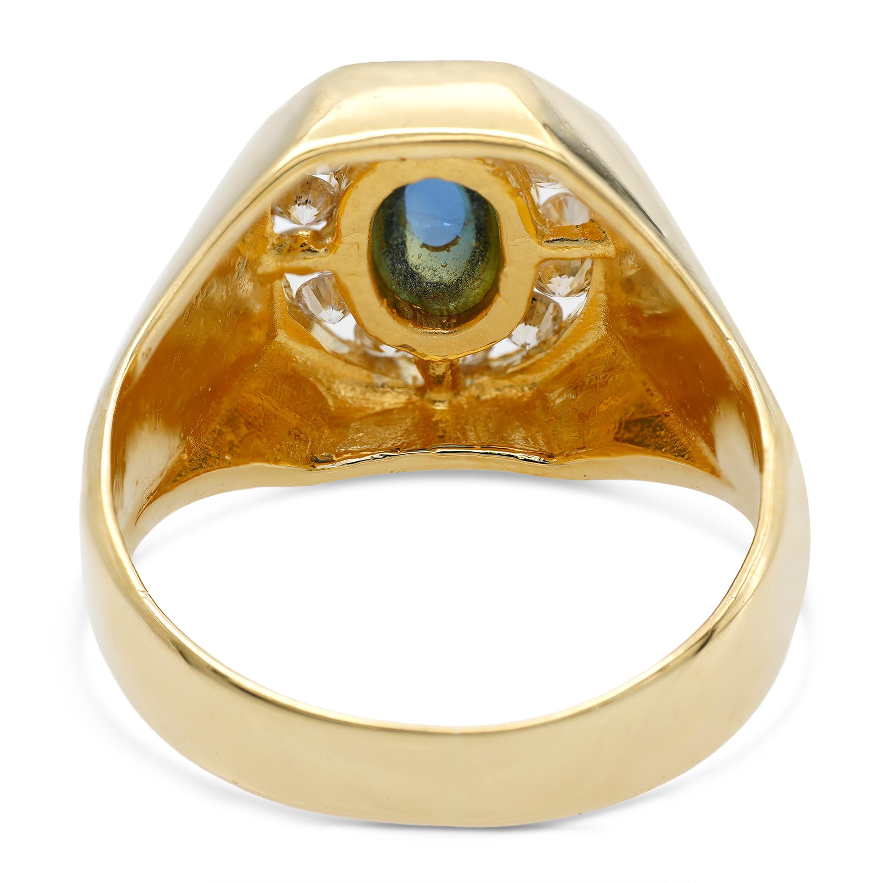 Vintage 18k Yellow Gold Diamond and Cabochon Sapphire Ring