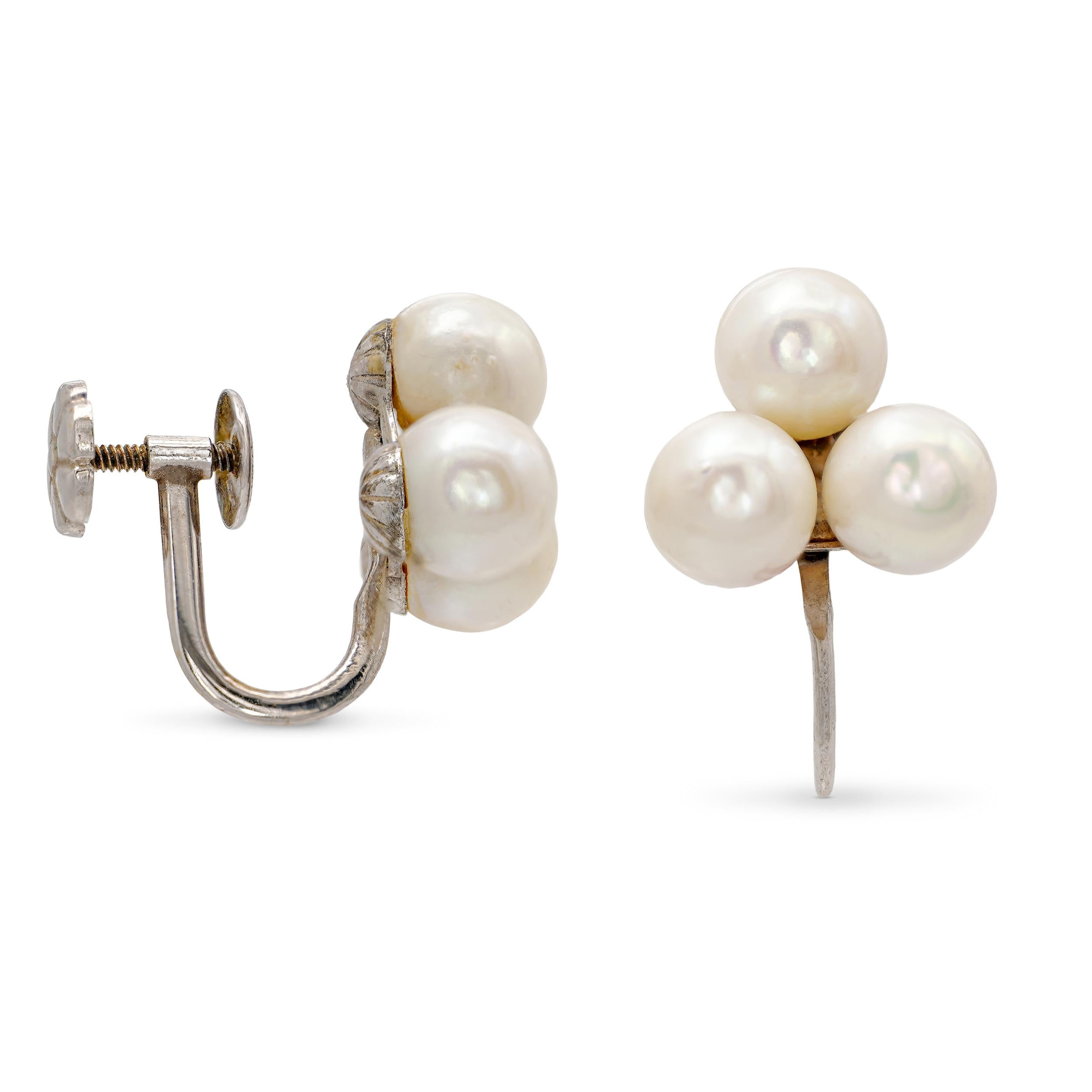 Vintage 14k White Gold Pearl Earrings