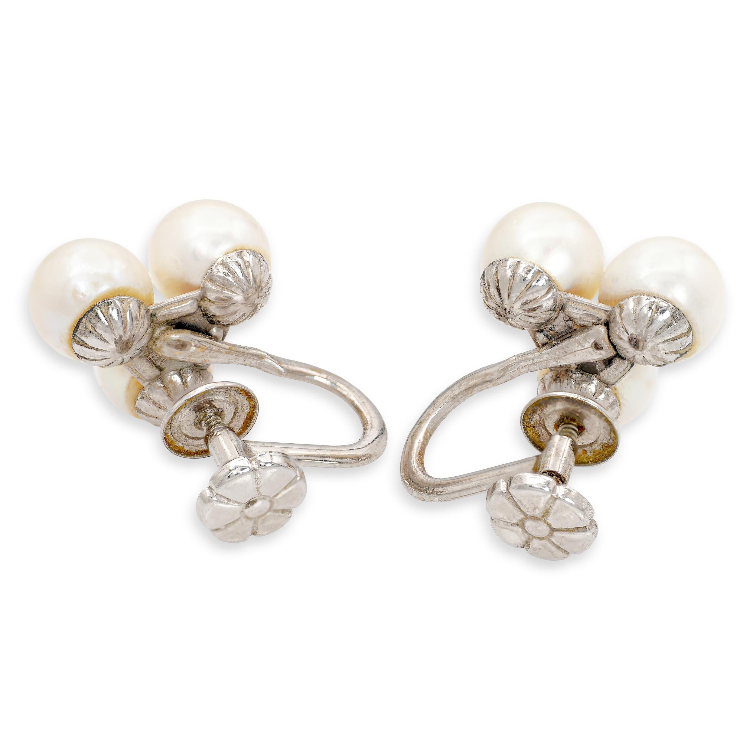 Vintage 14k White Gold Pearl Earrings