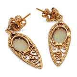 Vintage 14k Yellow Gold Openwork 1.20tcw Opal Dangle Earrings